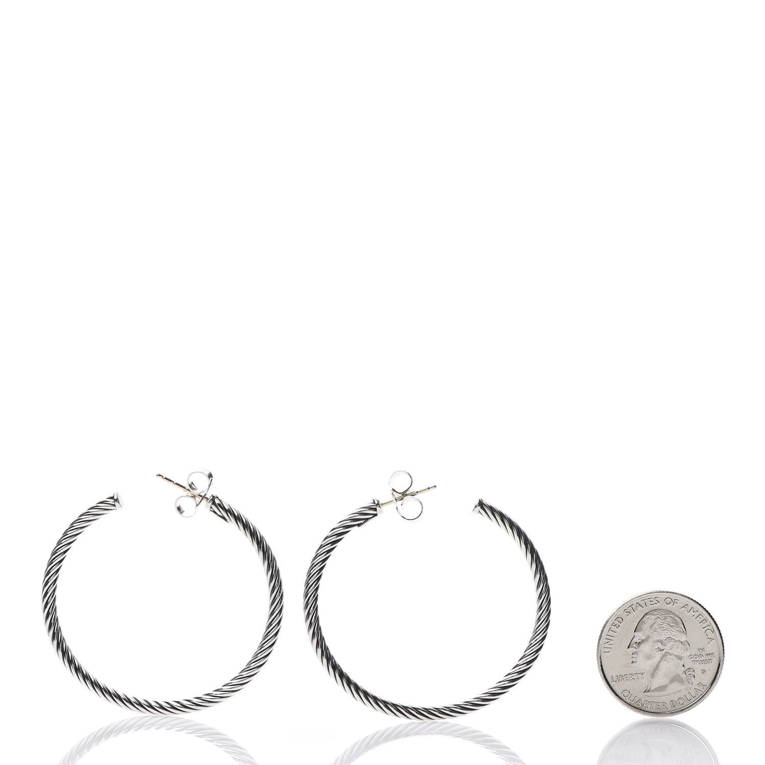 David Yurman Sterling Silver 14K Yellow Gold Medium Cable Classics Hoop Earrings 2 of 5