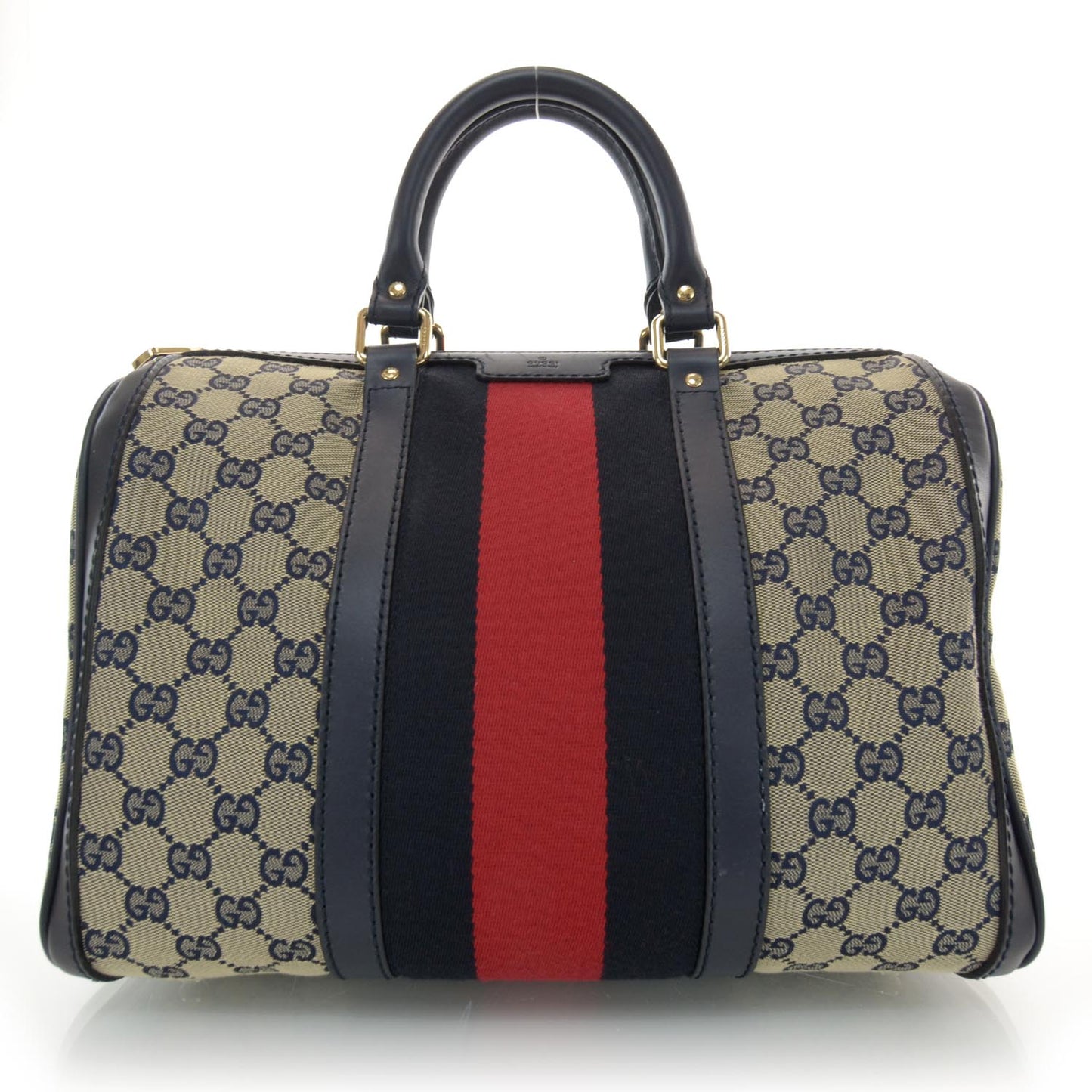 Monogram Selleria Calfskin Vintage Web Medium Boston Beige Blue