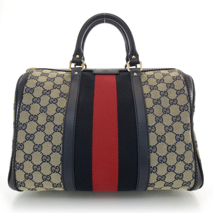 Gucci Monogram Selleria Calfskin Vintage Web Medium Boston Beige Blue 1 of 9