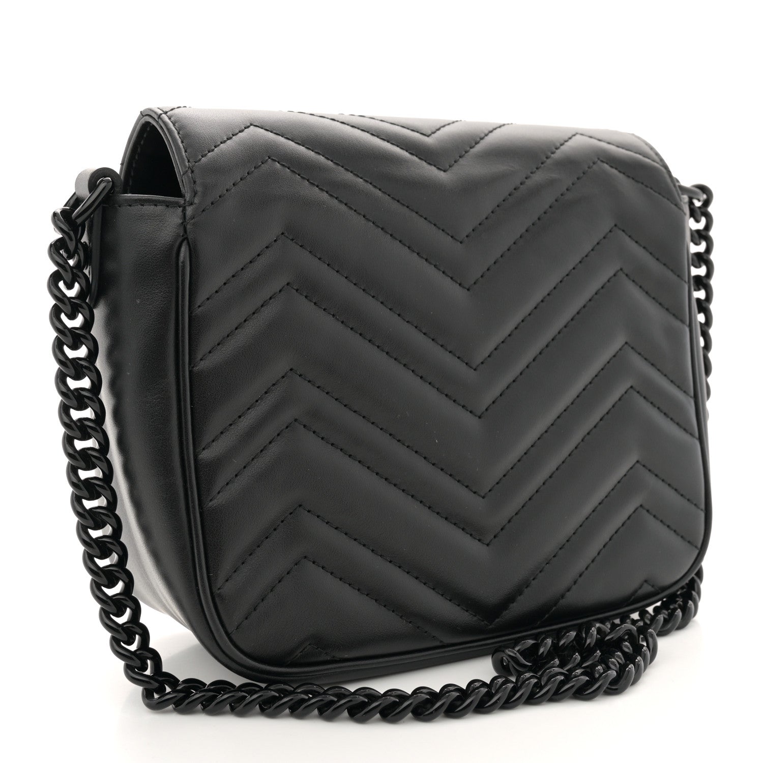 Gucci Calfskin Matelasse Monochrome Mini GG Marmont Crossbody Shoulder Bag Black 3 of 11