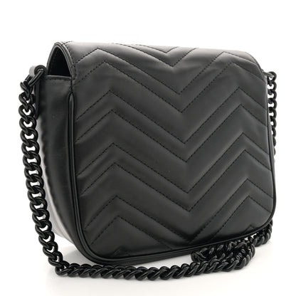 Gucci Calfskin Matelasse Monochrome Mini GG Marmont Crossbody Shoulder Bag Black 3 of 11