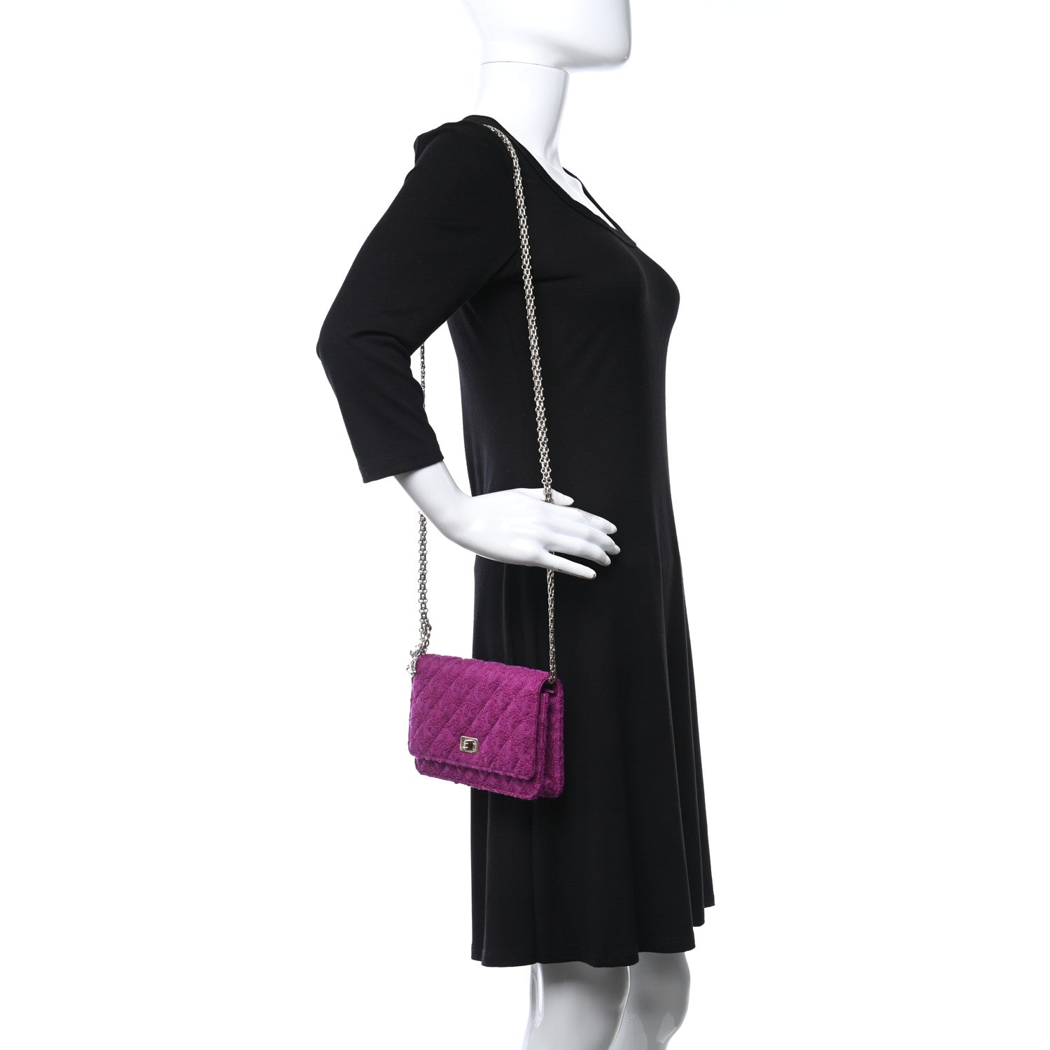 Chanel Tweed Quilted Reissue Wallet On Chain WOC Magenta 2 of 10
