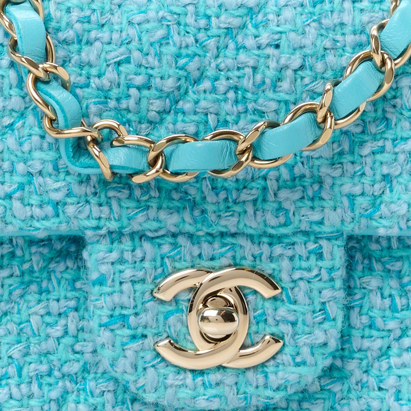 Wool Tweed Quilted Mini Rectangular Flap Turquoise Light Blue