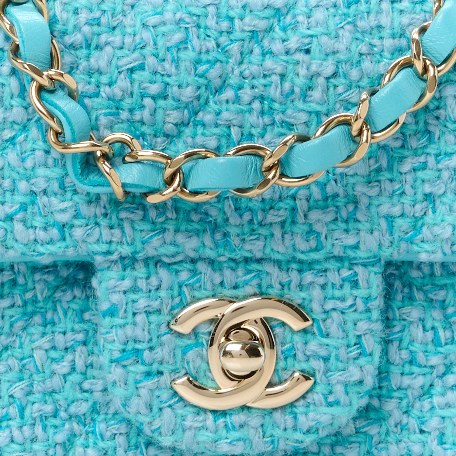 Chanel Wool Tweed Quilted Mini Rectangular Flap Turquoise Light Blue 9 of 12