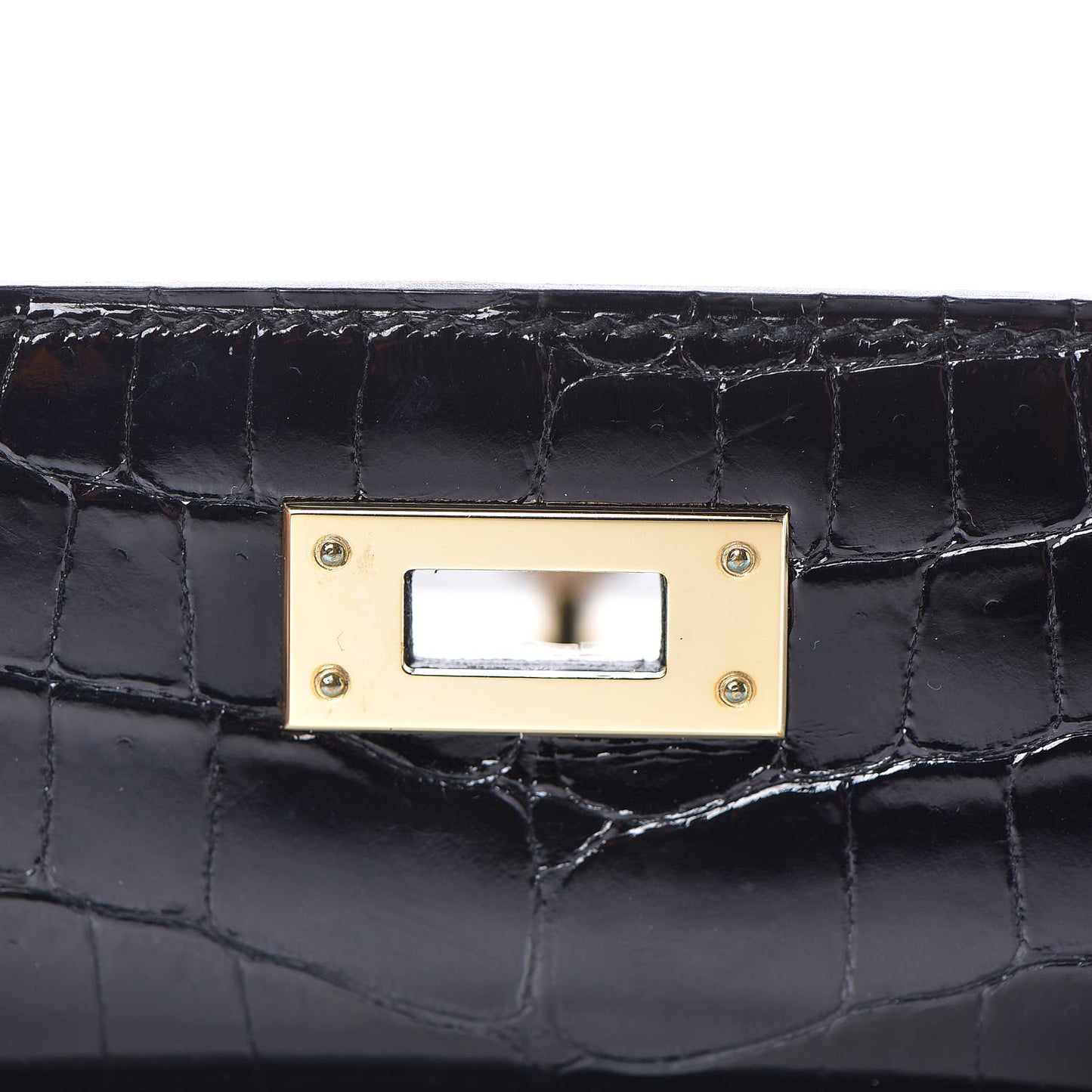 Shiny Niloticus Crocodile Kelly Cut Pochette Black
