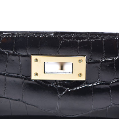 Hermes Shiny Niloticus Crocodile Kelly Cut Pochette Black 9 of 28