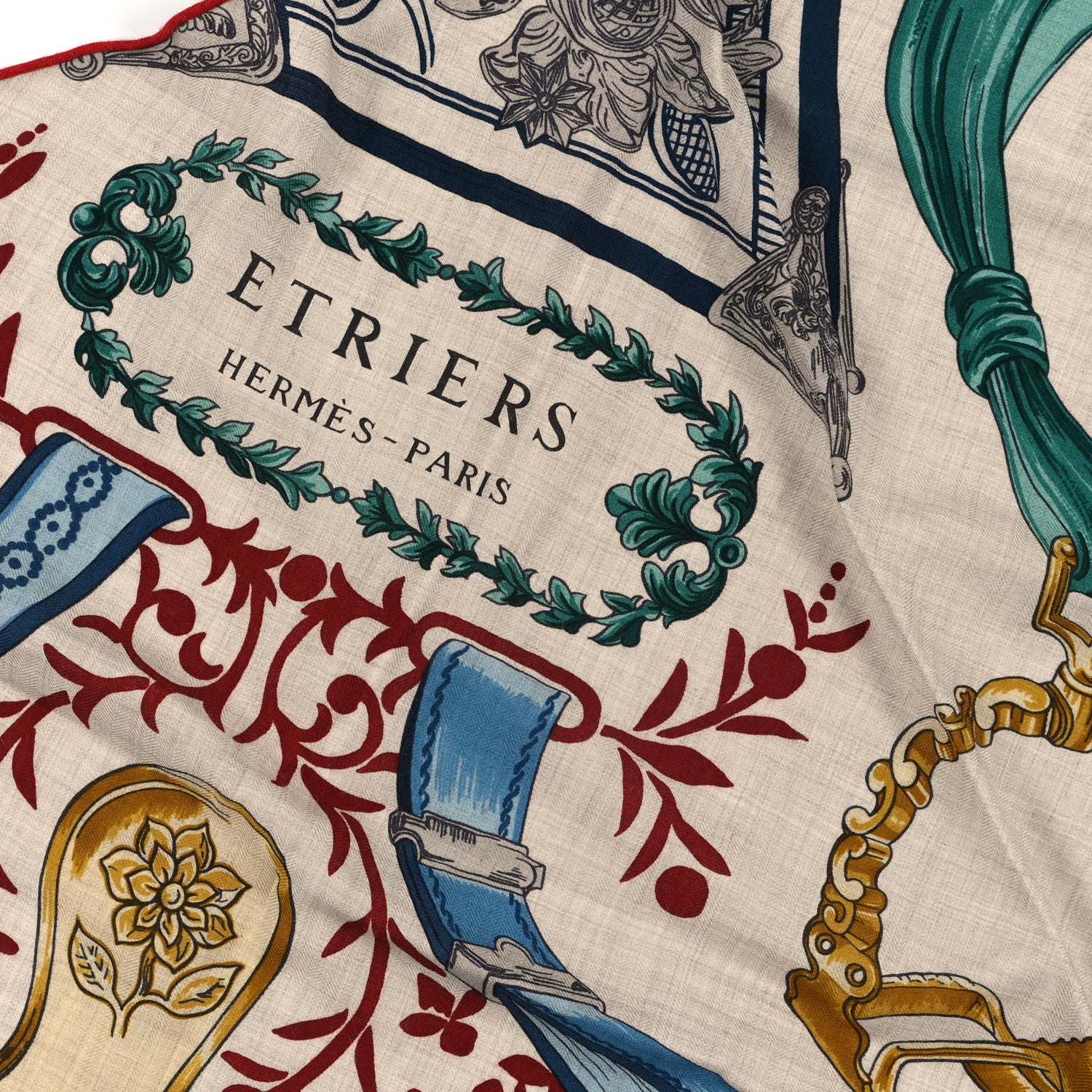 Hermes Cashmere Silk Etriers Ex-Libris Triangle Scarf 3 of 3