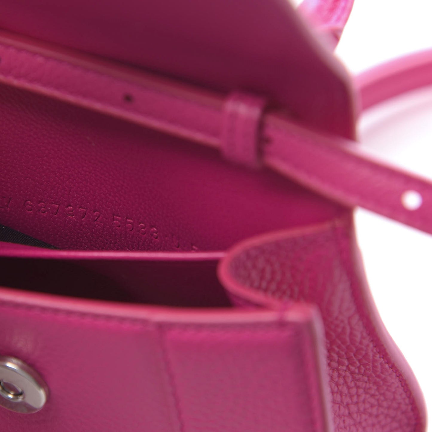 Grained Calfskin Tonal B Hourglass Top Handle Bag Mini Fuchsia