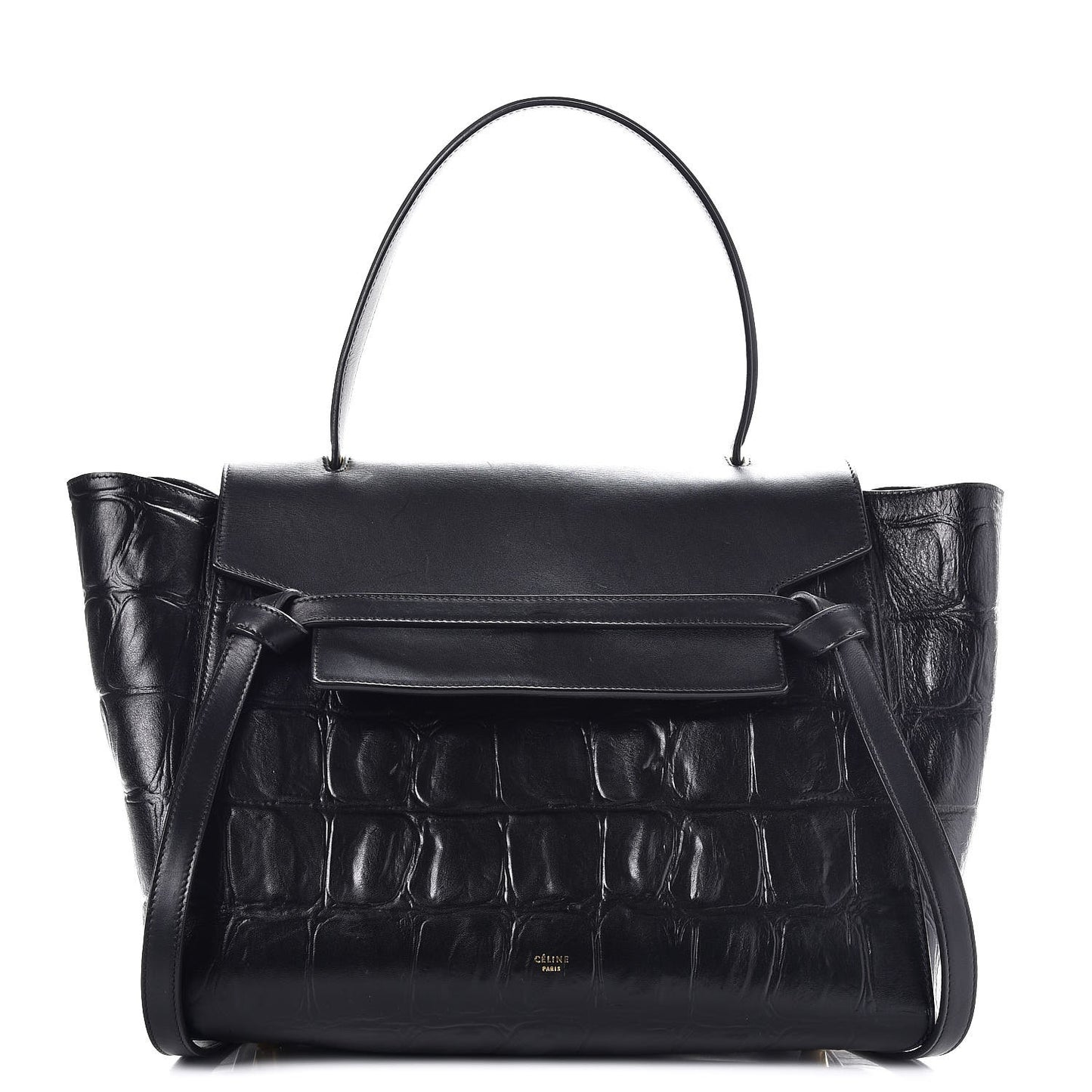 Calfskin Crocodile Embossed Small Belt Bag Black