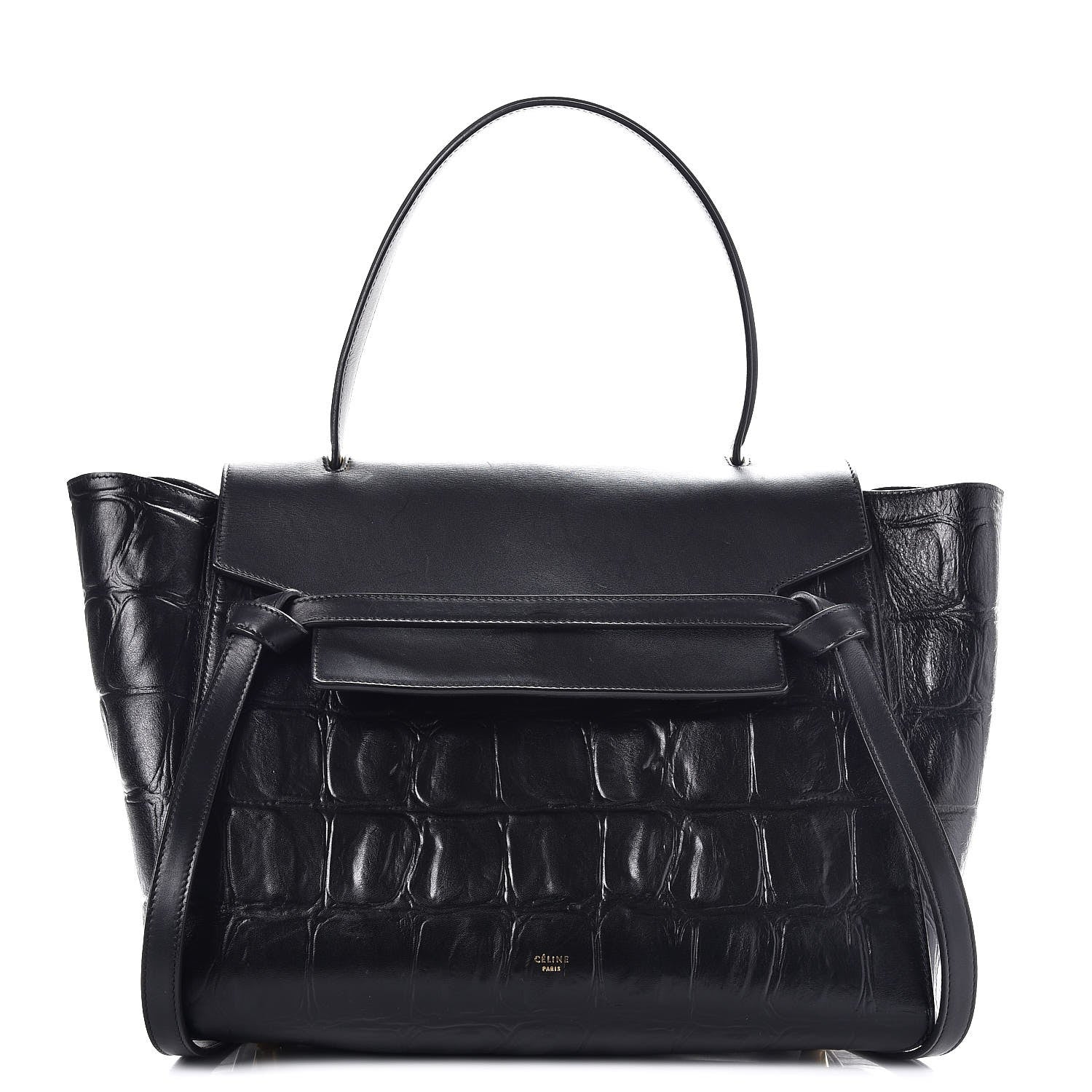 Celine Calfskin Crocodile Embossed Small Belt Bag Black 1 of 10