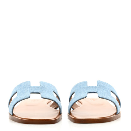 Hermes Denim Canvas Oran Sandals 36.5 Bleu Clair 2 of 9