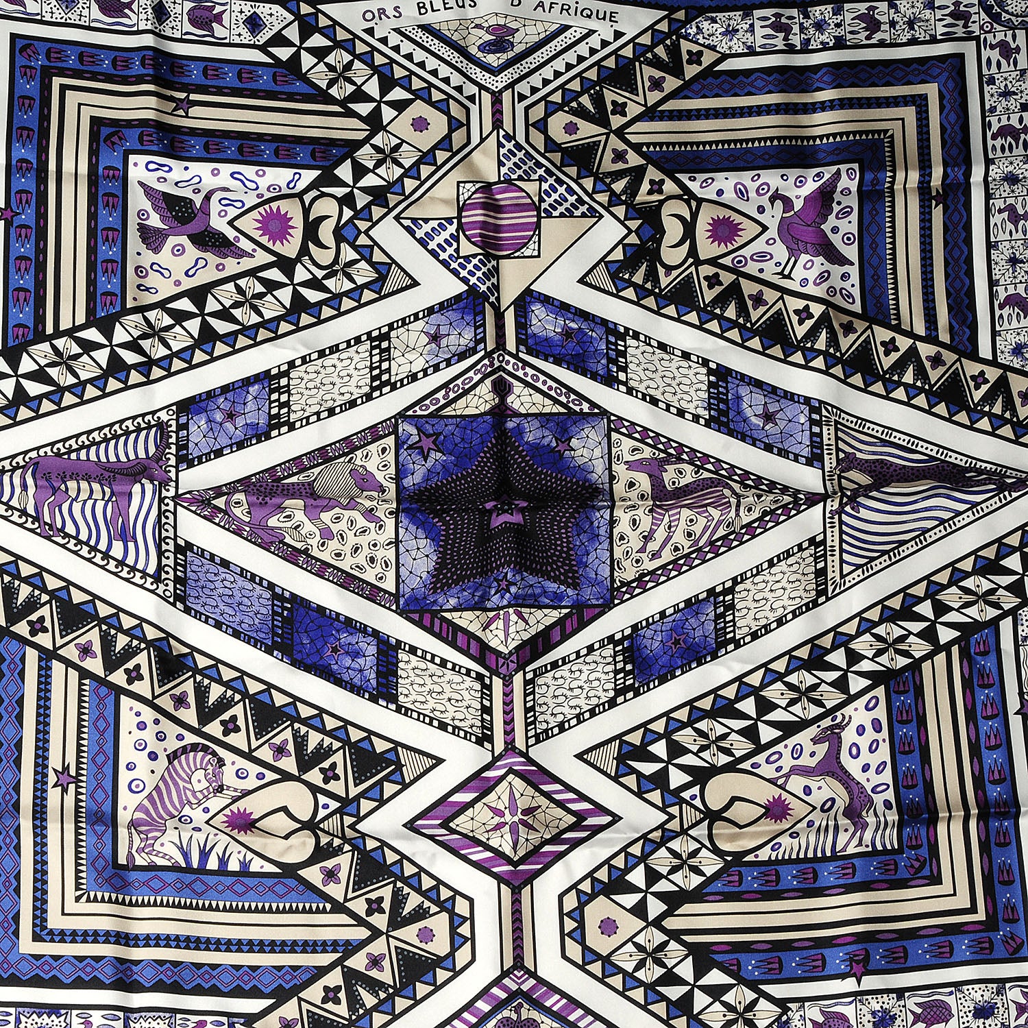 Hermes Silk Ors Blues d'Afrique Scarf 90 Violet Blanc Parme 1 of 6