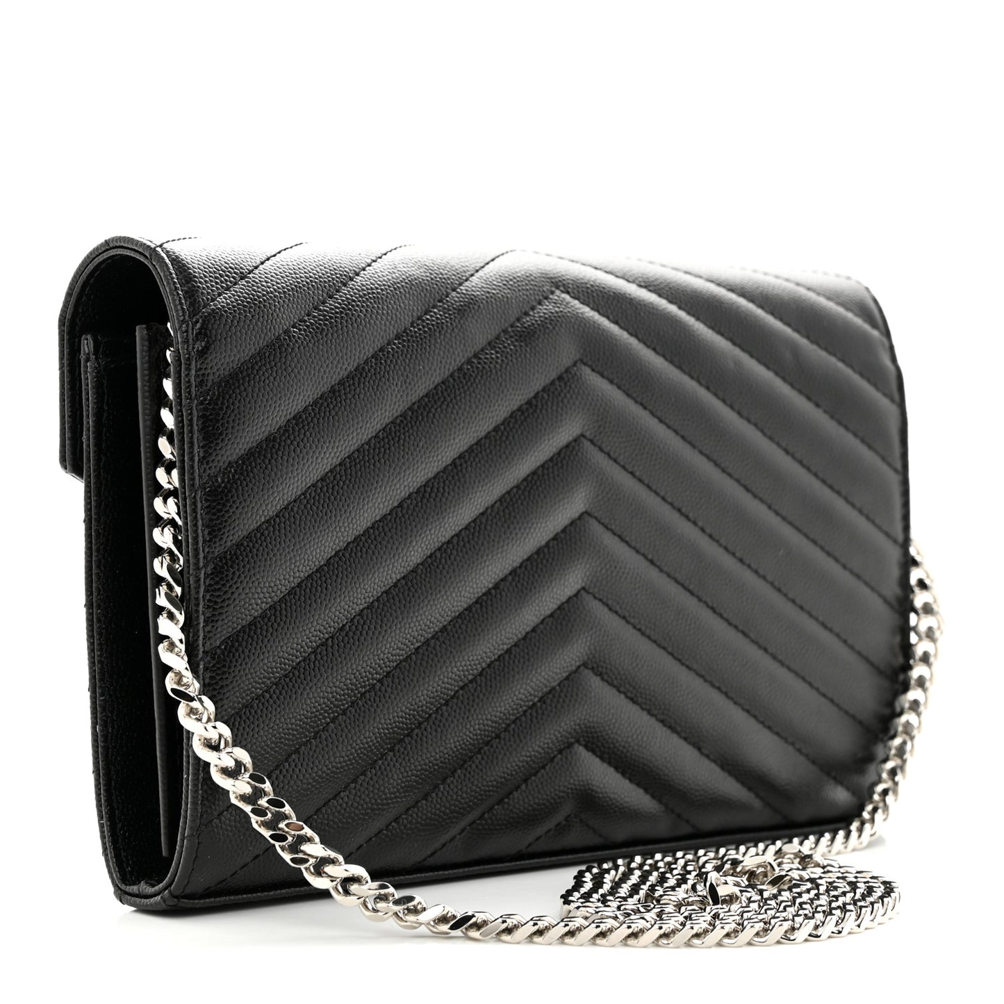 Grain De Poudre Matelasse Chevron Monogram Chain Wallet Black