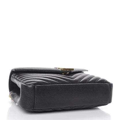 Saint Laurent Sheepskin Matelasse Chevron Monogram Medium College Bag Black 4 of 13