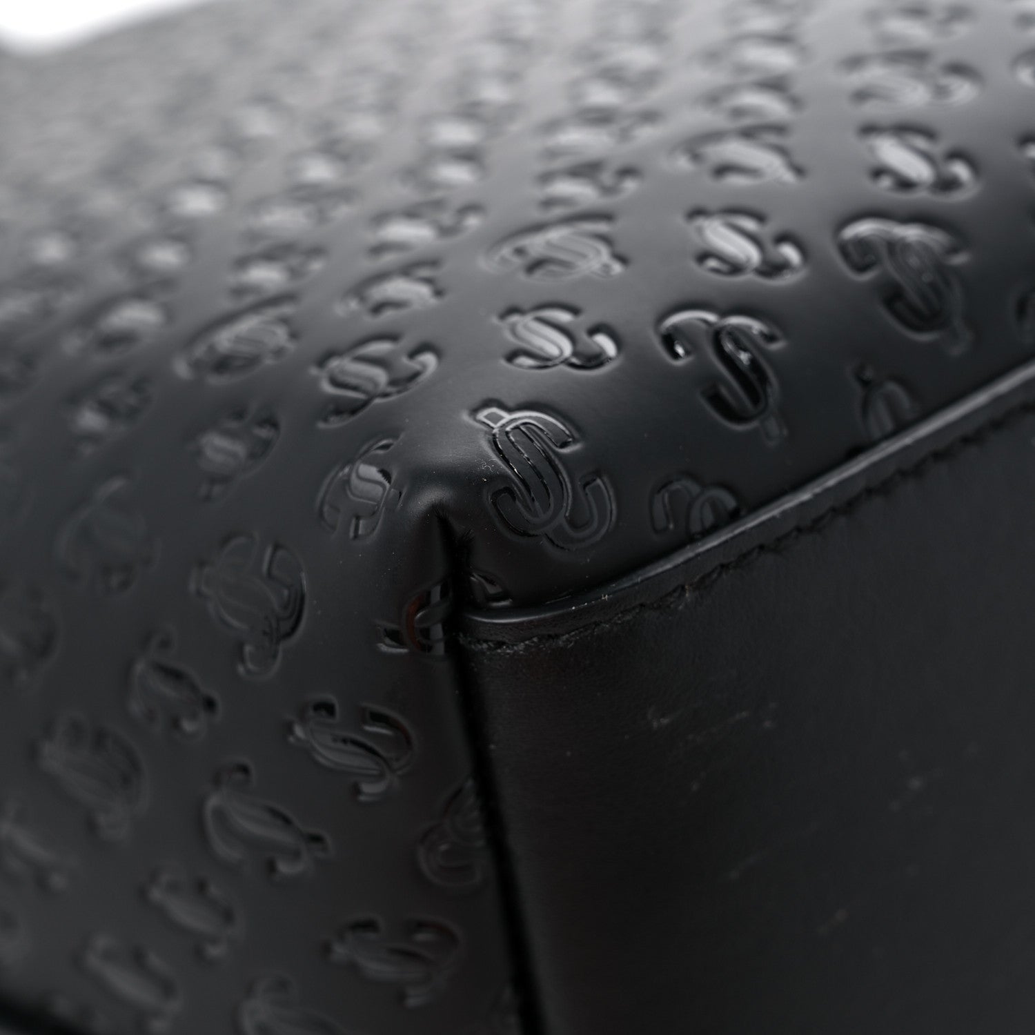Jimmy Choo Calfskin Monogram Embossed Nine2Five East West Tote Black 10 of 15