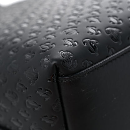 Jimmy Choo Calfskin Monogram Embossed Nine2Five East West Tote Black 10 of 15