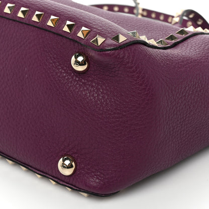 Valentino Garavani Pebbled Calfskin Small Rockstud Tote Grape 8 of 8