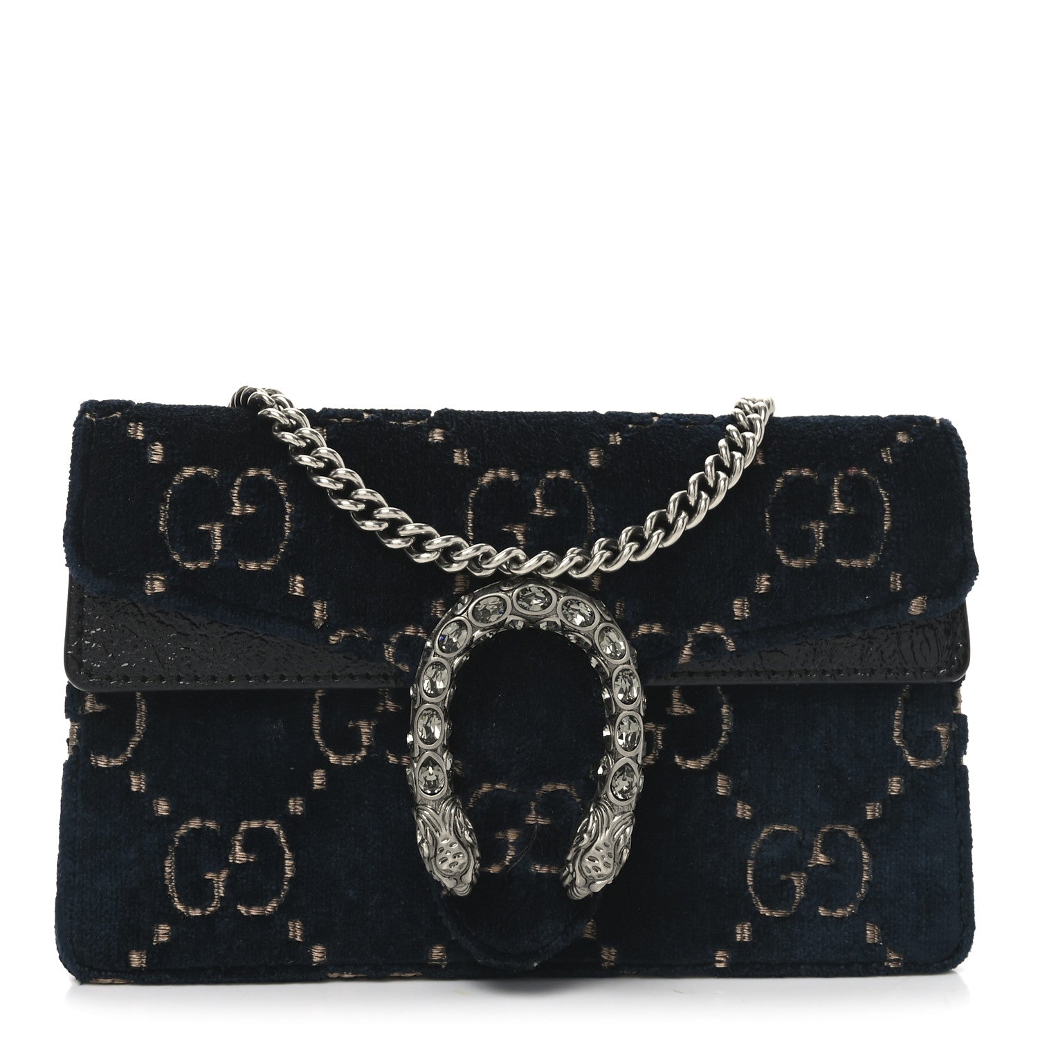 Gucci Velvet GG Monogram Super Mini Dionysus Shoulder Bag Blue Beige Black 1 of 9