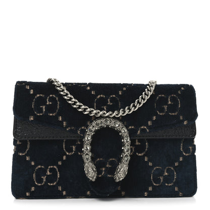 Gucci Velvet GG Monogram Super Mini Dionysus Shoulder Bag Blue Beige Black 1 of 9