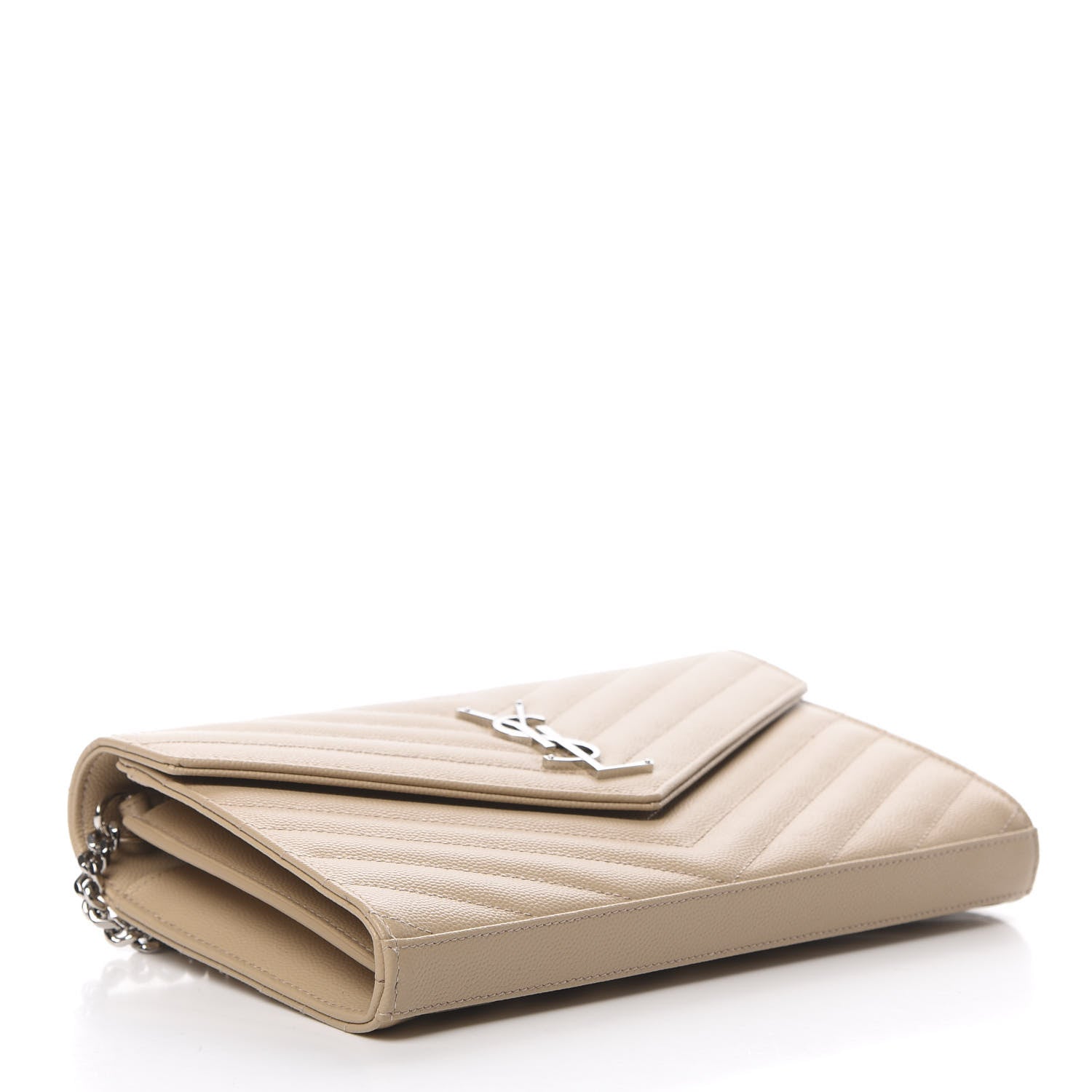 Saint Laurent Grain De Poudre Matelasse Chevron Monogram Chain Wallet Nude Powder 4 of 12