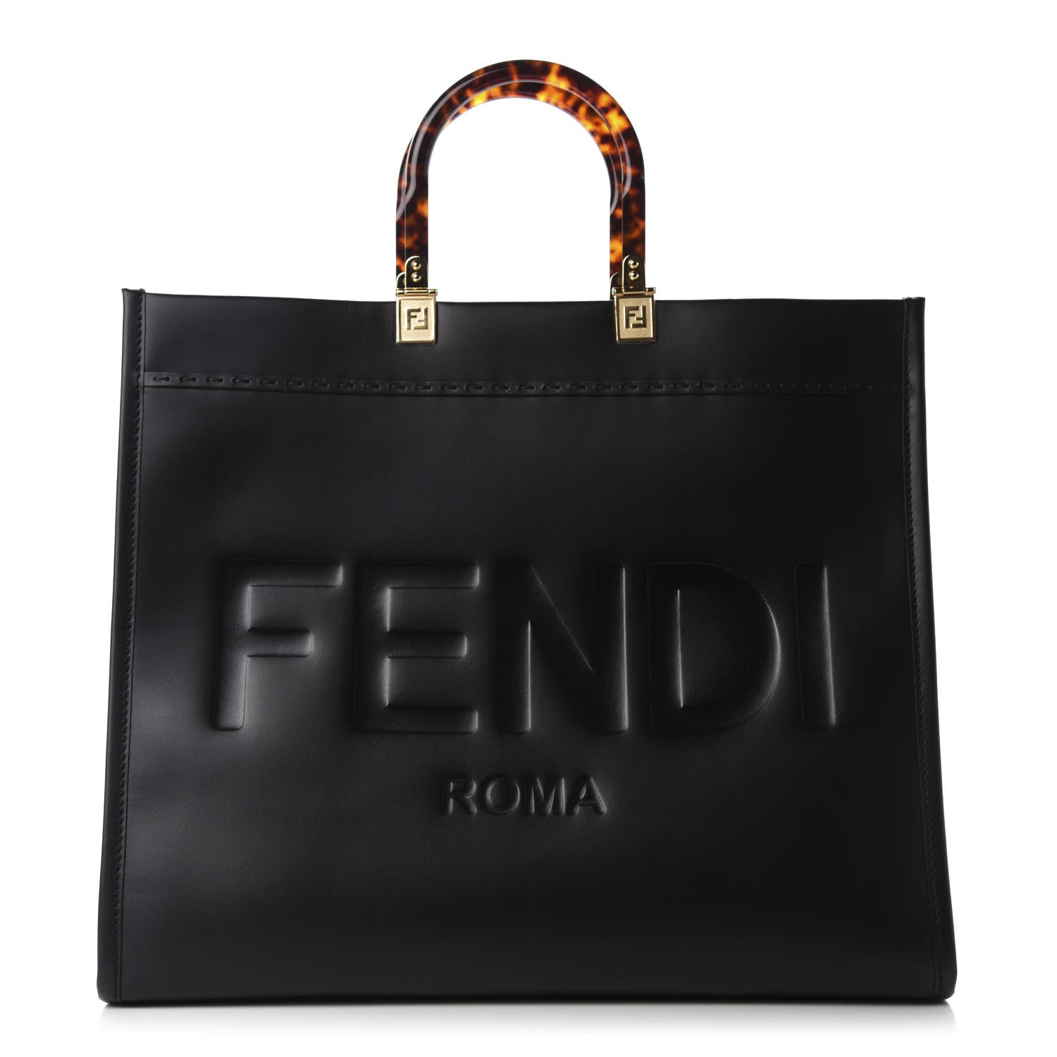Fendi Vitello King Plexiglass Large Fendi Sunshine Shopper Tote Black 1 of 9