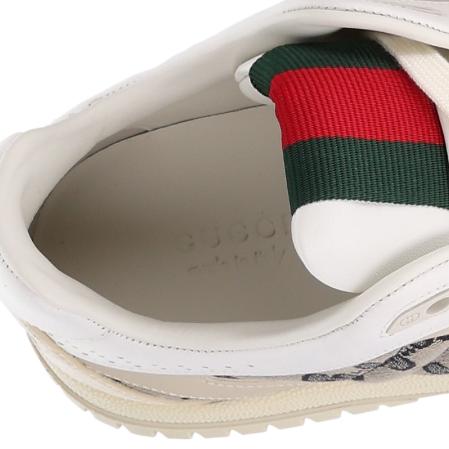 Calfskin Suede GG Monogram Re-Web Womens Sneakers 38.5 White Beige Ebony