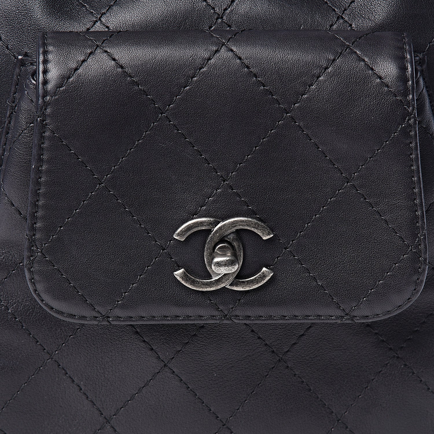 Chanel Calfskin Stitched Medium Urban Luxury Drawstring Backpack Black 8 of 10