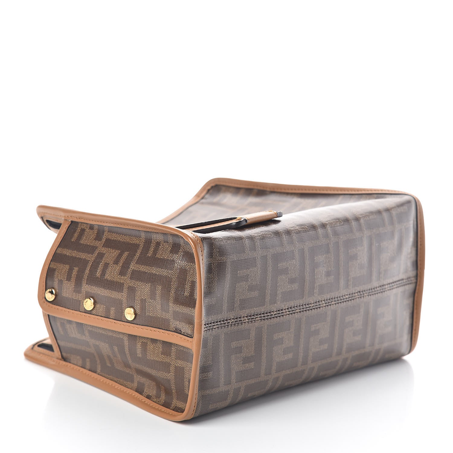 Fendi Glazed Fabric Vitello Century FF 1974 Stamp Patch Mini Peekaboo Defender Cover Mogano Panna Caramello 4 of 9