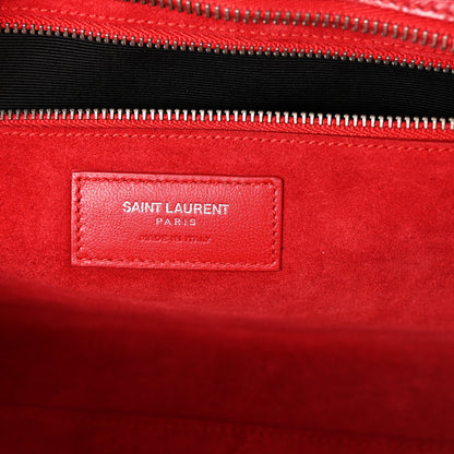 Saint Laurent Calfskin Crocodile Embossed Small Cabas Rive Gauche Red 6 of 9