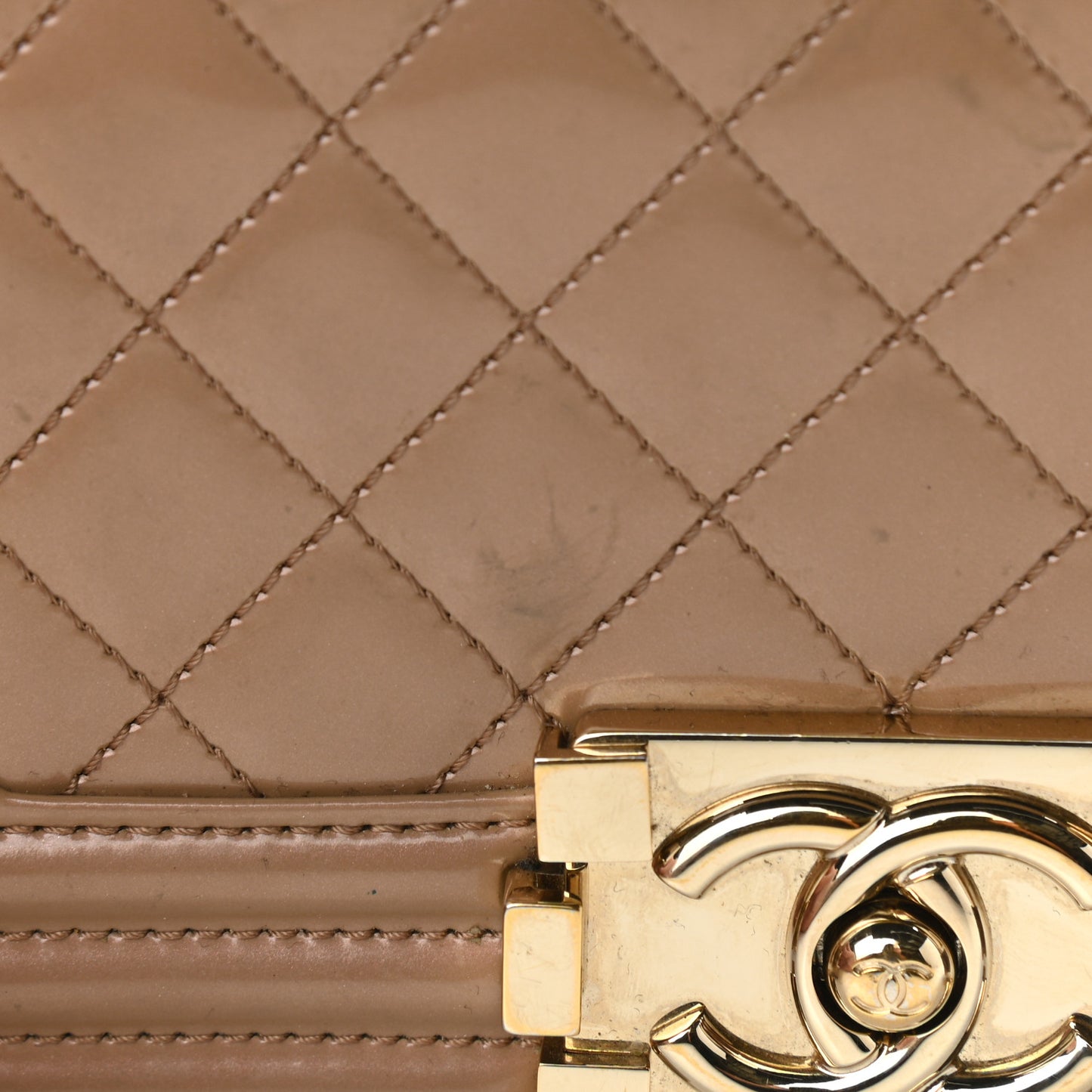 Iridescent Patent Quilted Small Boy Flap Beige