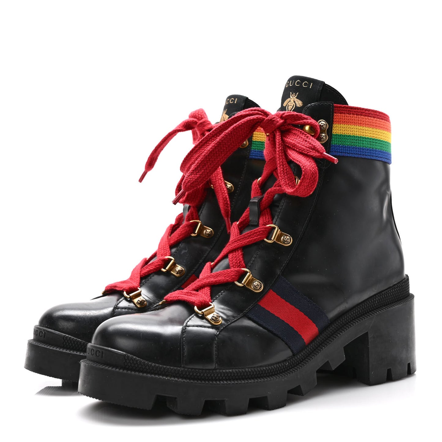 Calfskin Rainbow Trip Lace Up Combat Boots 40 Black