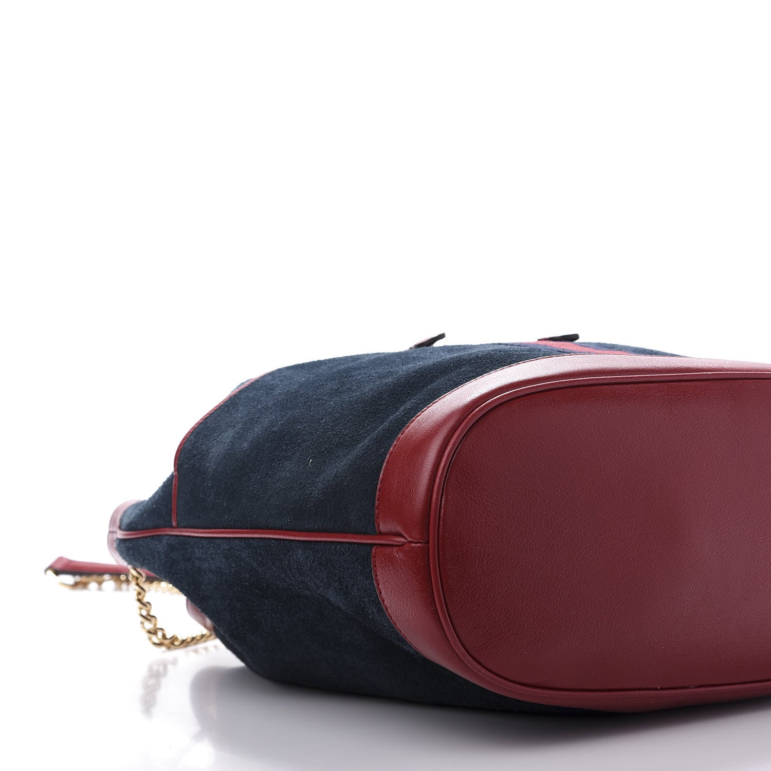 Gucci Suede Calfskin Web Medium Rajah Bucket Bag New Blue Romantic Cherry 9 of 11