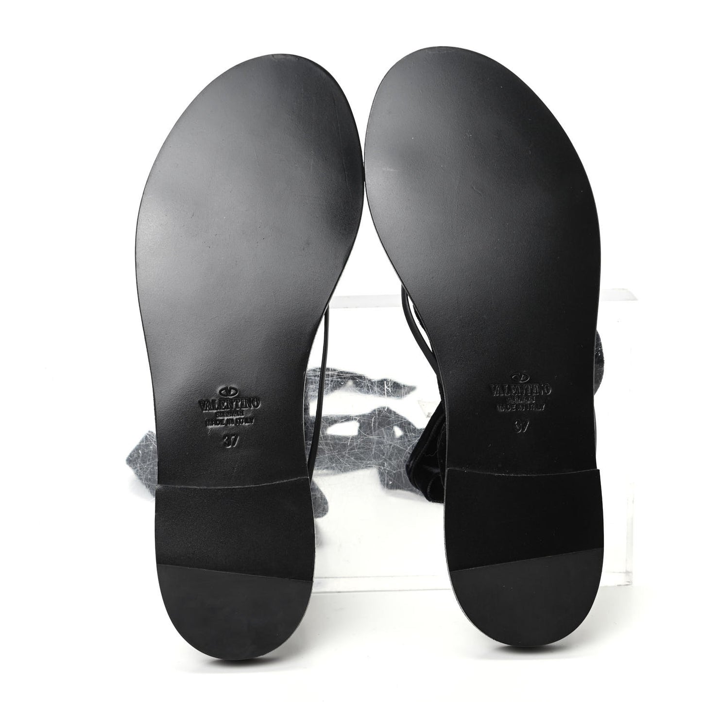 Velvet Lace Up Flat Sandals 37 Black