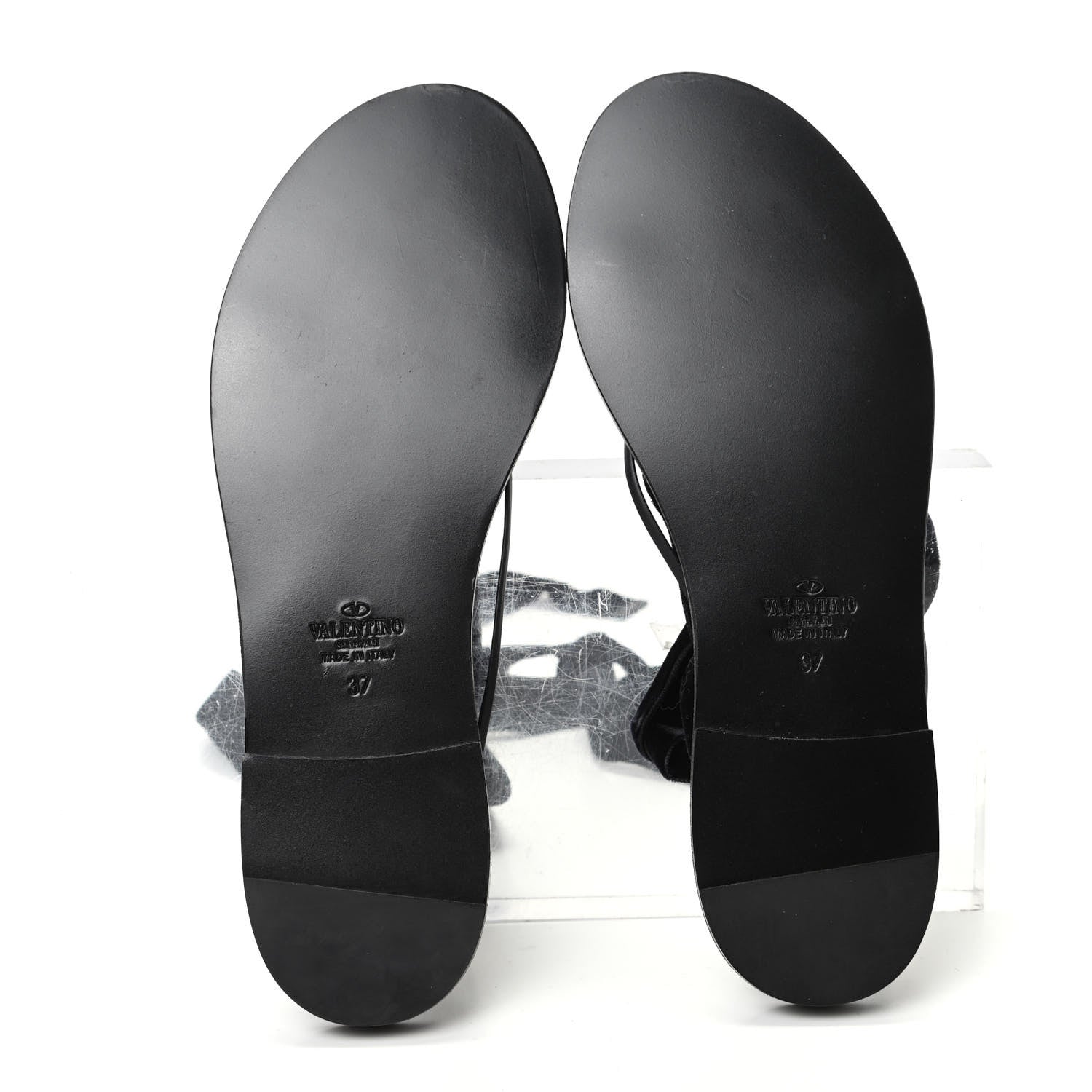 Valentino Garavani Velvet Lace Up Flat Sandals 37 Black 5 of 8