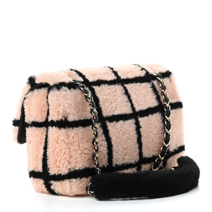 Chanel Shearling Lambskin Large Fluffy Tartan Single Flap Pink Black 2 of 6