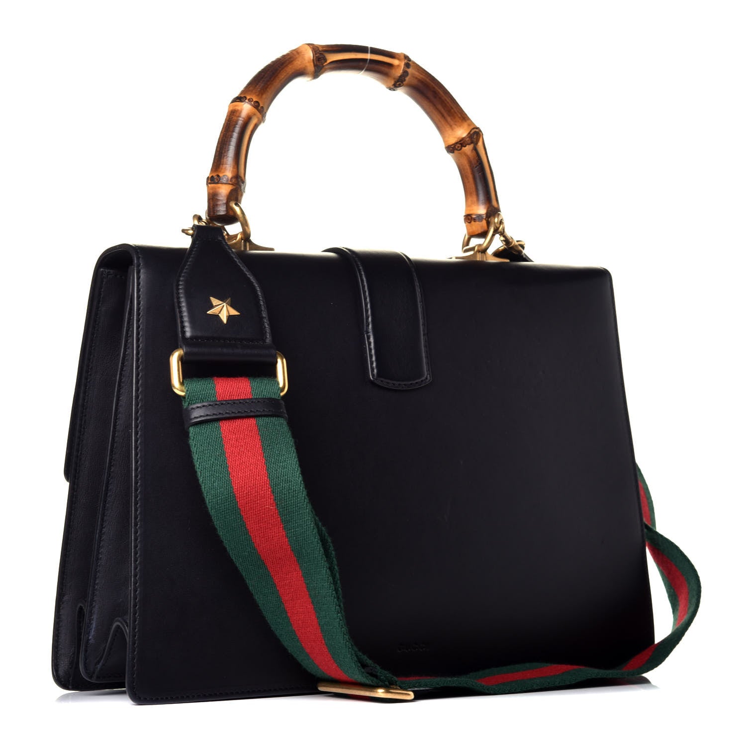 Gucci Calfskin Bamboo Web Large Dionysus Top Handle Bag Black Bright Evergreen Hibiscus Red 3 of 10