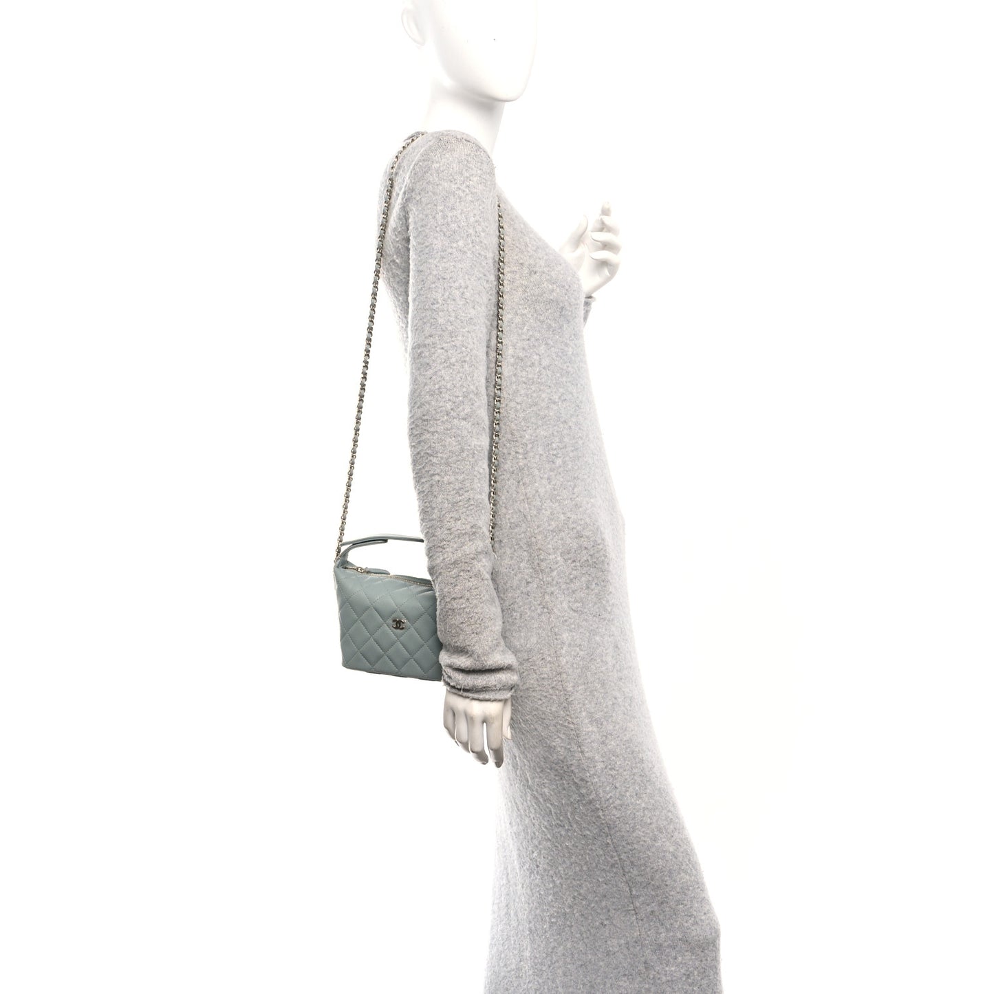 Caviar Quilted Hobo Clutch With Chain Light Green