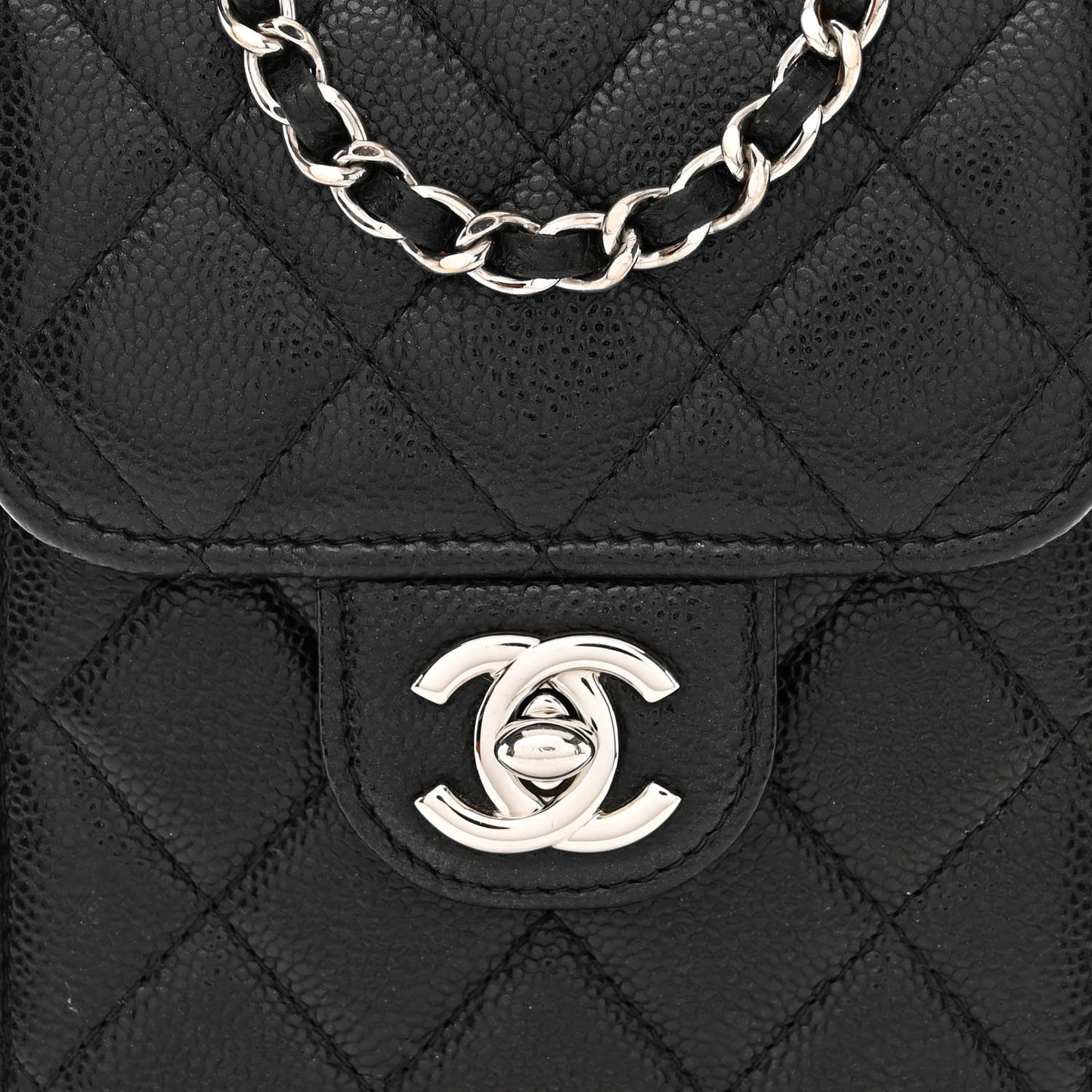 Caviar Quilted Classic Phone Holder Black