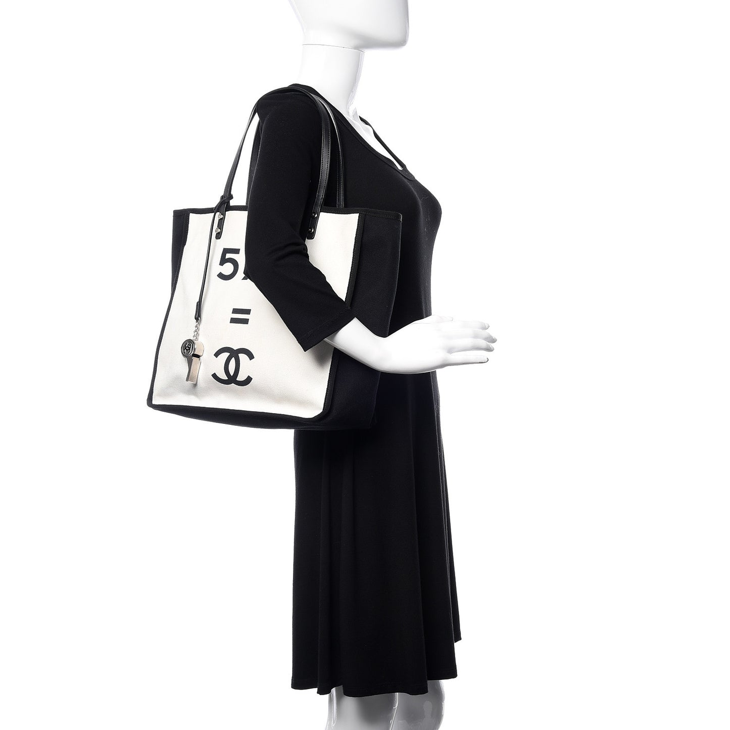 Canvas Calfskin Let's Demonstrate Small Tote White Black