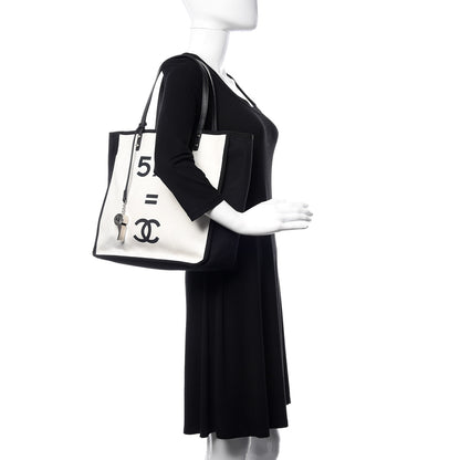Chanel Canvas Calfskin Let's Demonstrate Small Tote White Black 2 of 11