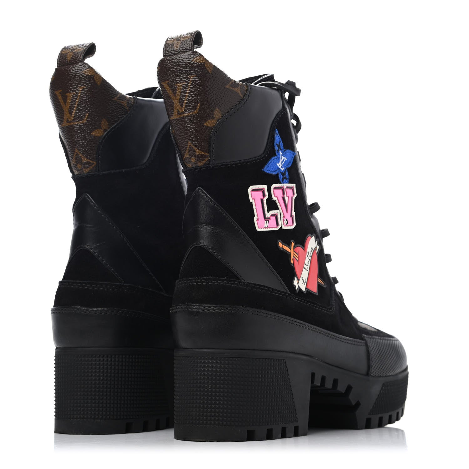Louis Vuitton Suede Calfskin Monogram LV Black Heart Laureate Platform Desert Boots 38 Black 3 of 4