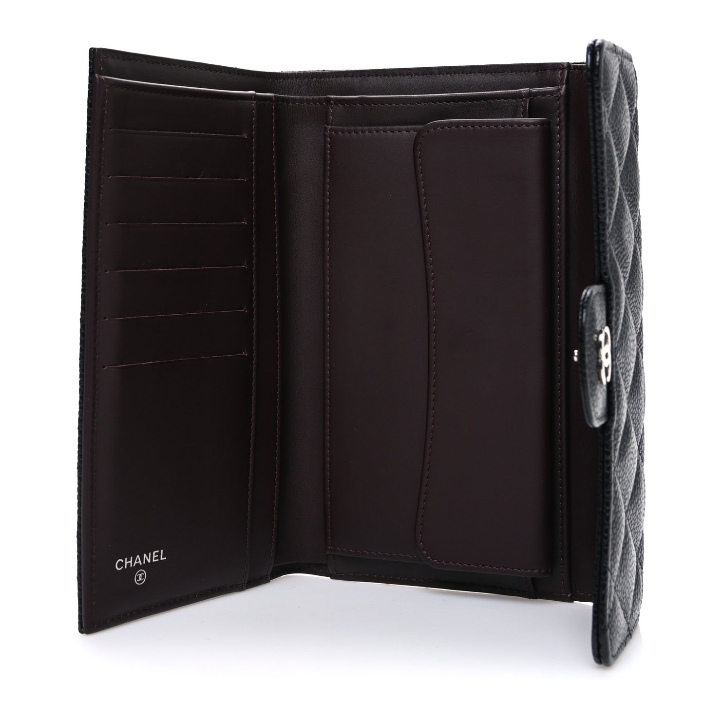 Caviar Quilted Long Flap Wallet Black
