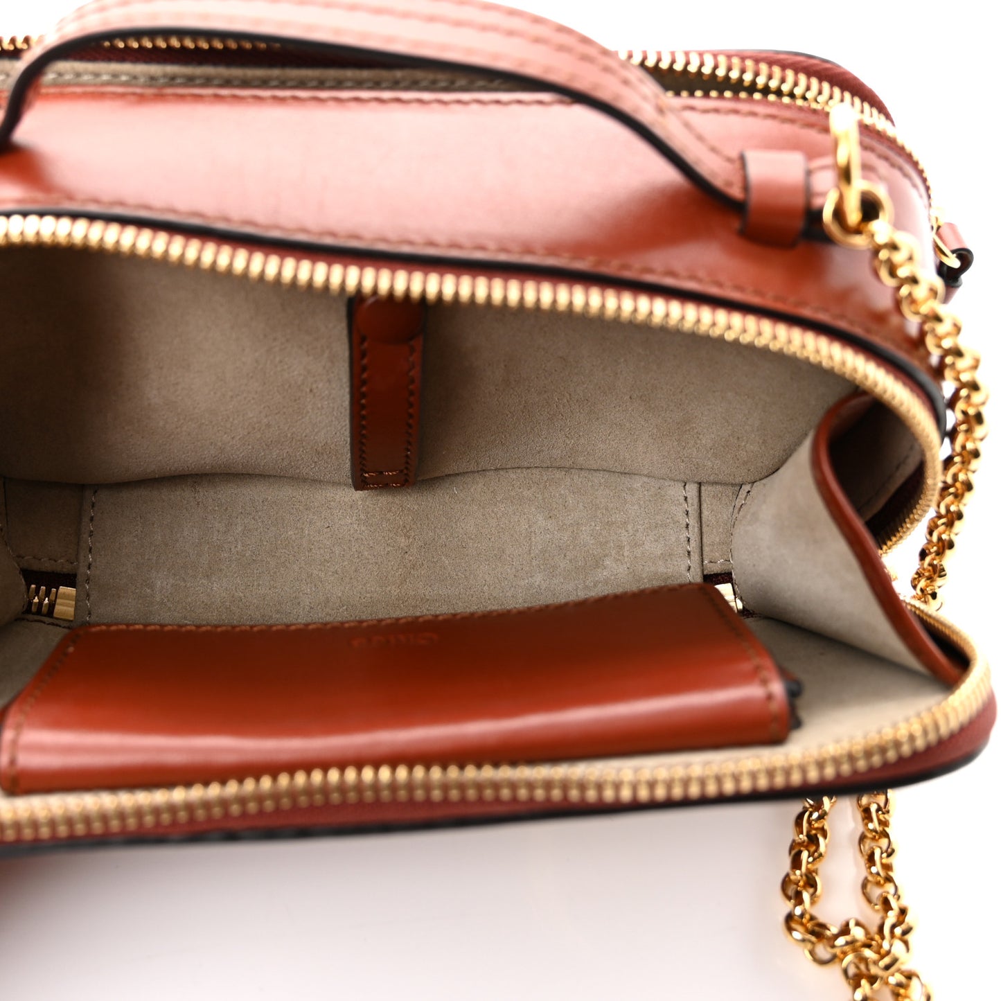Shiny Calfskin Mini Vanity C Bag Sepia Brown