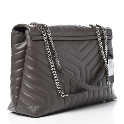 Saint Laurent Calfskin Y Quilted Monogram Large Loulou Chain Satchel Earth 3 of 7
