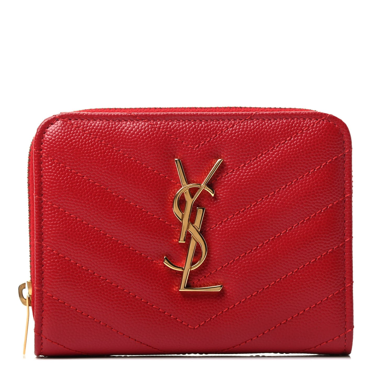 Grain De Poudre Matelasse Chevron Monogram Compact Zip Around Wallet New Red