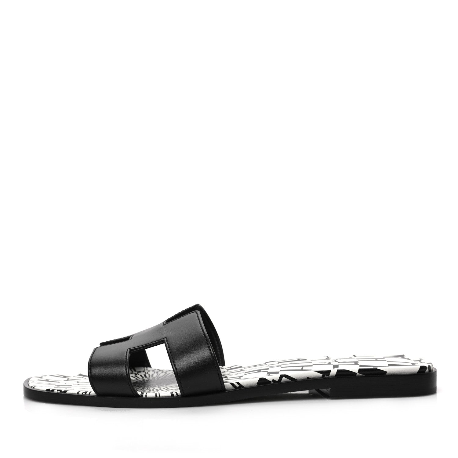 Hermes Calfskin Oran Sandals 40 Black White 1 of 7