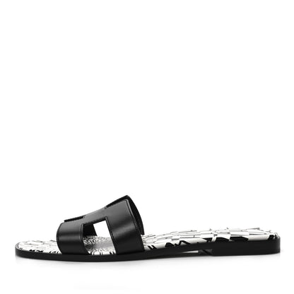 Hermes Calfskin Oran Sandals 40 Black White 1 of 7