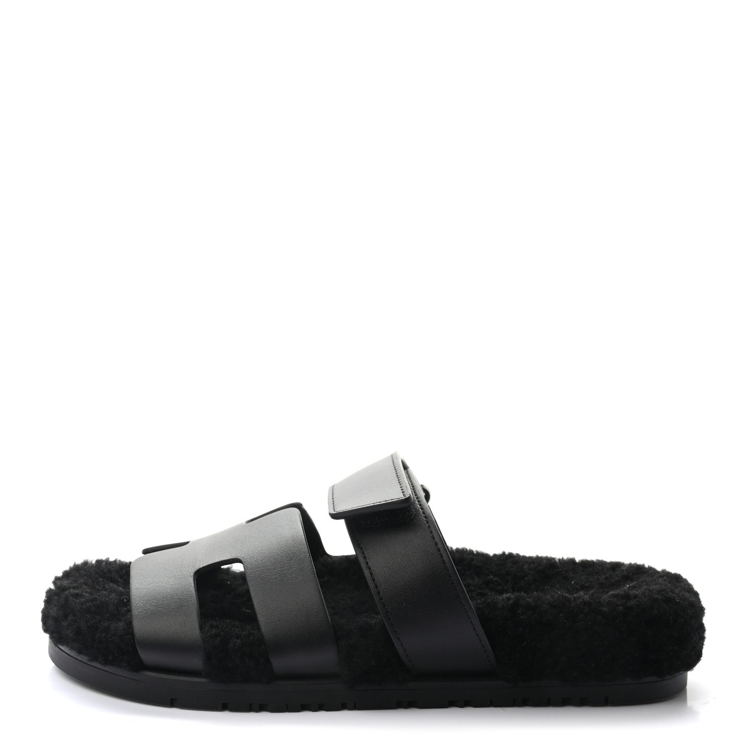 Hermes Calfskin Woolskin Womens Chypre Sandals 37 Black 1 of 9