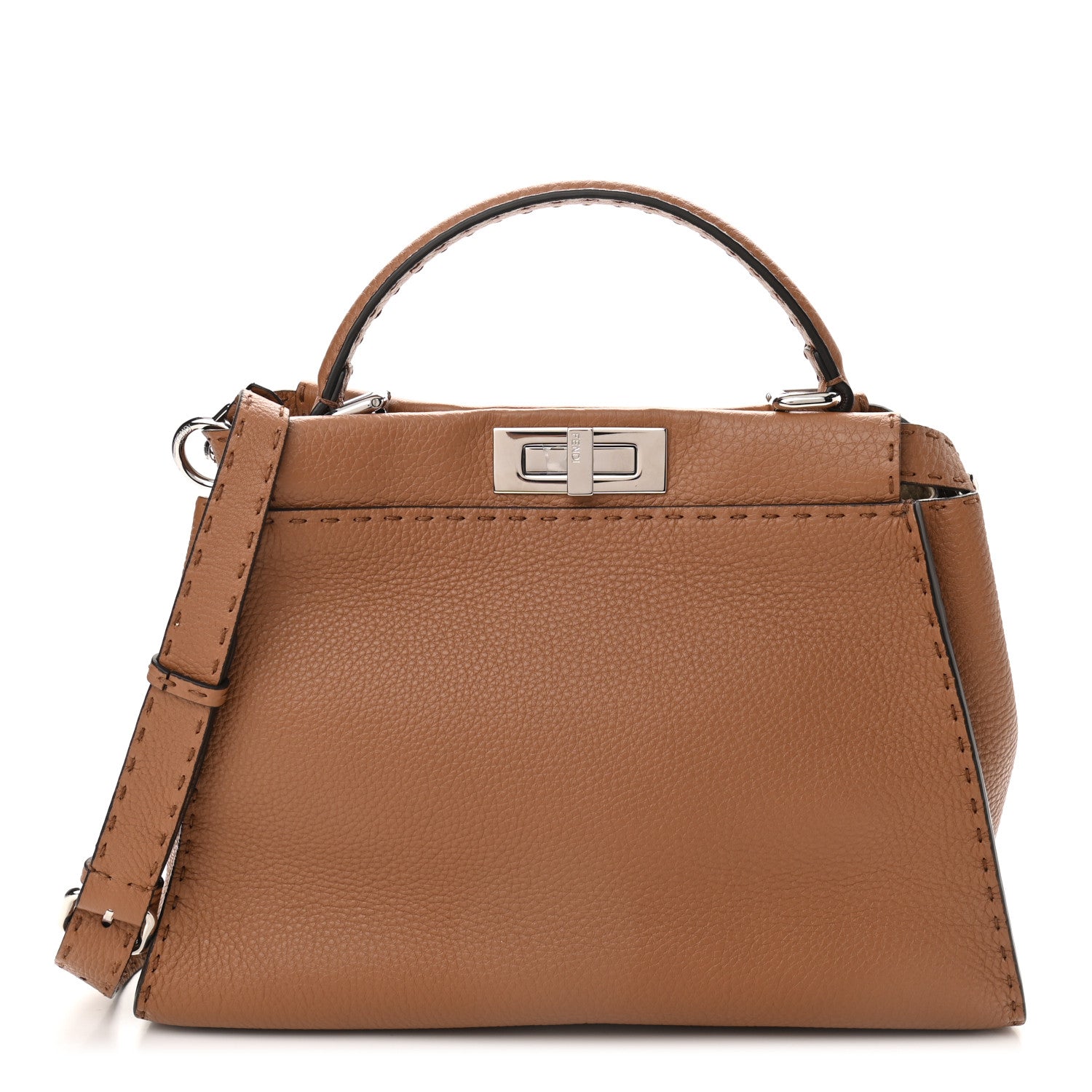 Fendi Cuoio Romano Selleria Bi-Color Medium Peekaboo Iconic Satchel Mou Milk 1 of 10