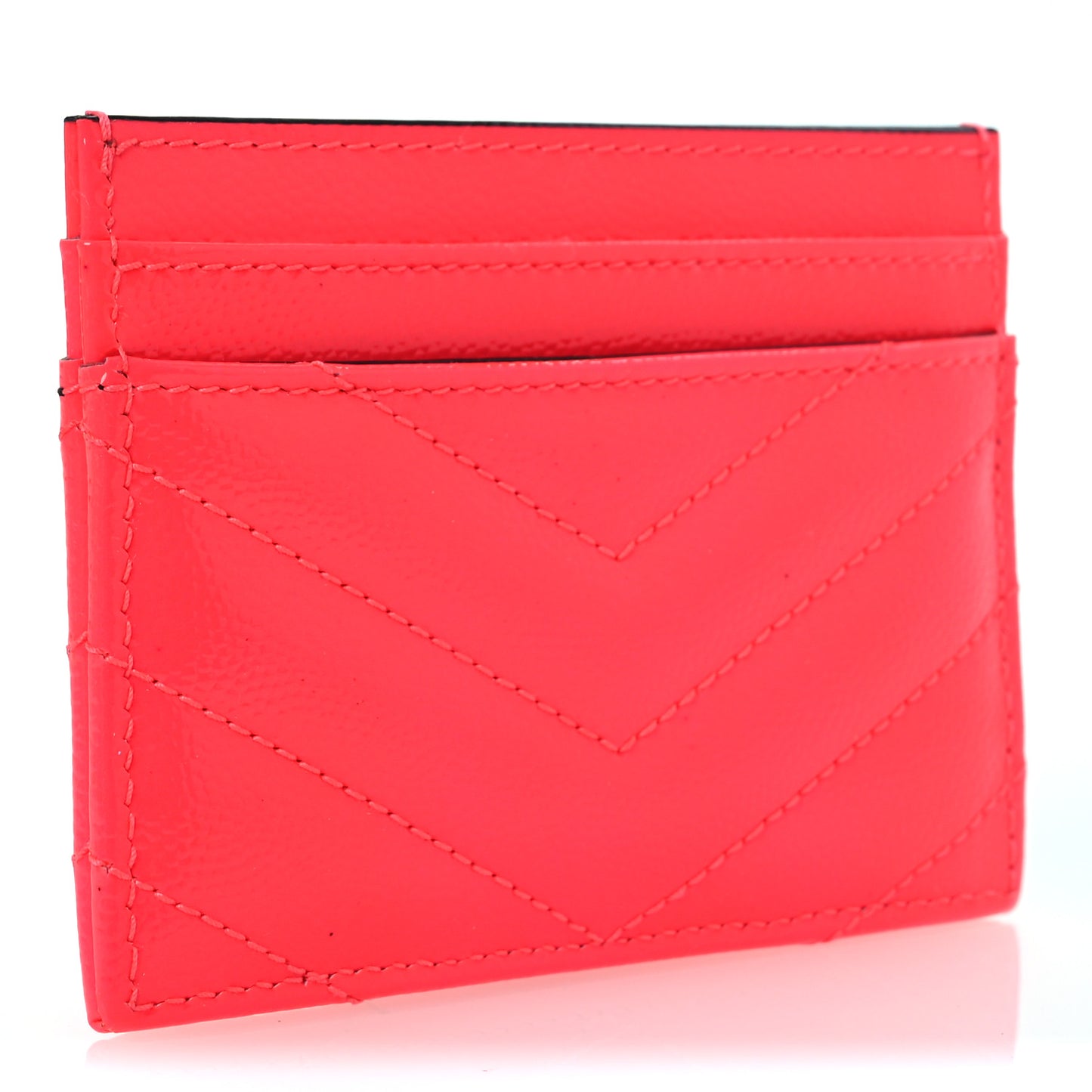 Patent Grain De Poudre Matelasse Chevron Monogram Credit Card Case Neon Pink